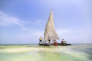 matemwe beach sailing boat with wedding couple1